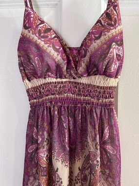 Purple Paisley Flowy Boho Spaghetti Strap Maxi Dress